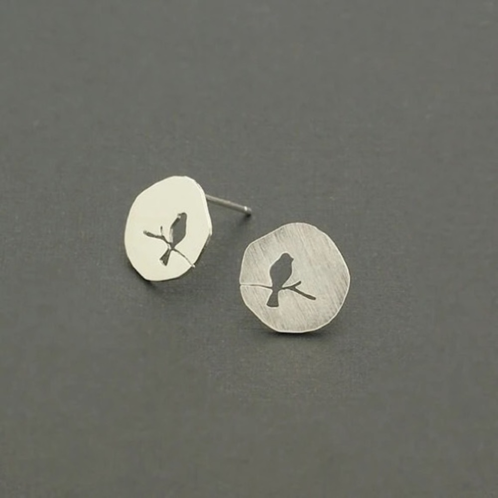 Silver Bird on a Wire Earrings